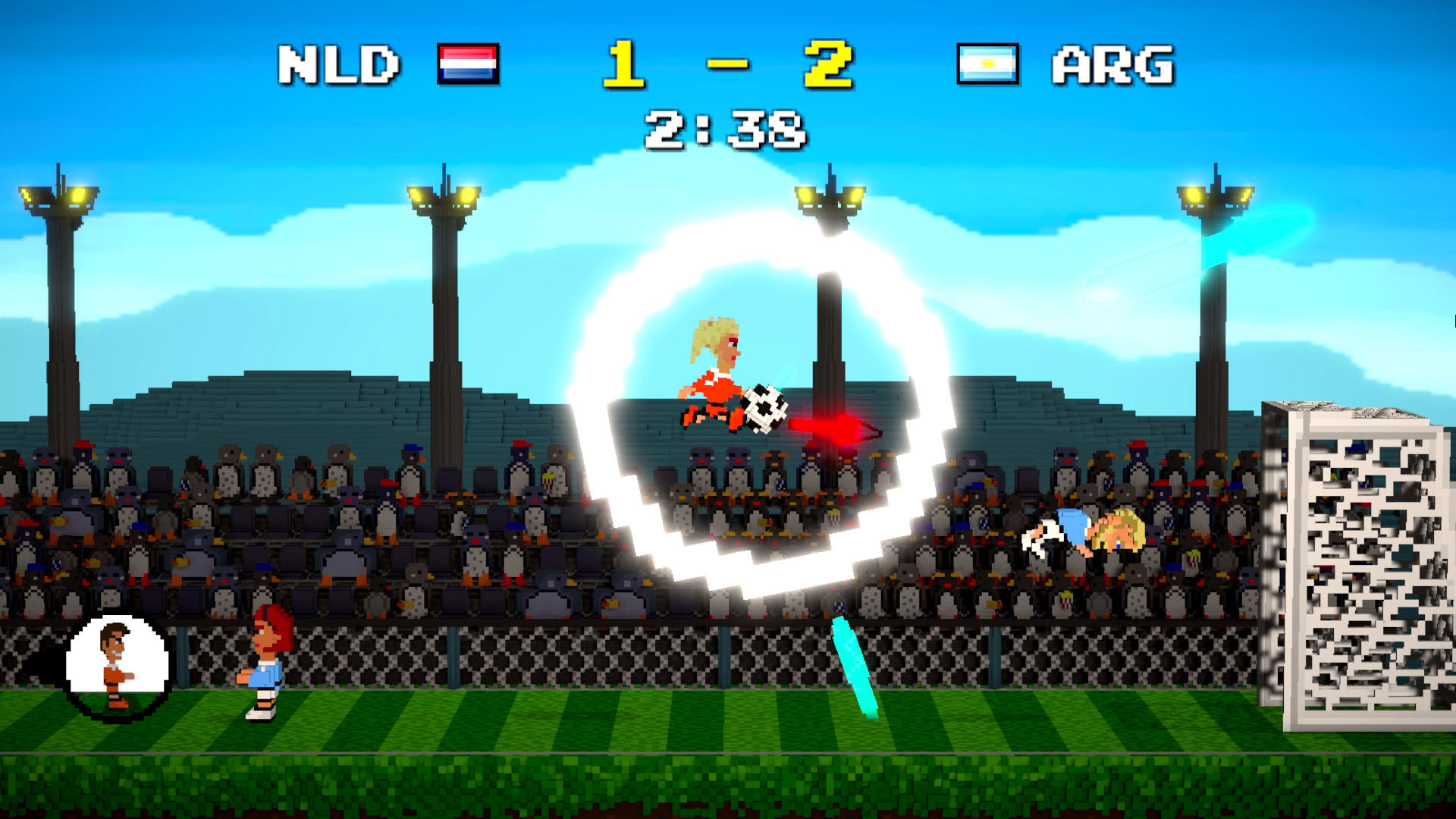 prepare for fast-paced matches with lots of goals: block, tackle