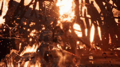 《地狱之刃》中的集中玩法，环境的时间减慢了，素材来自油管，Boss Fight Database，Hellblade Senua's Sacrifice: Surt, God of the Fire Boss Fight