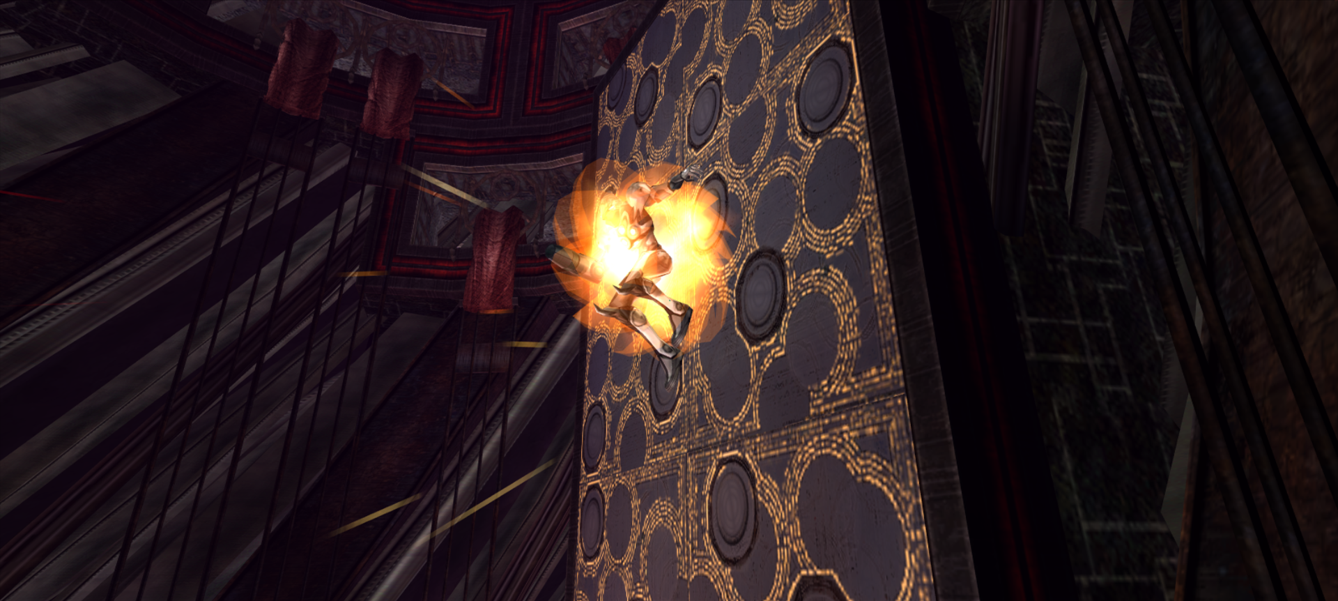 Prime 2的Screw Attack。可以看到视角暂时变成了外部，并且可以在图中这种特定墙面发动踢墙跳