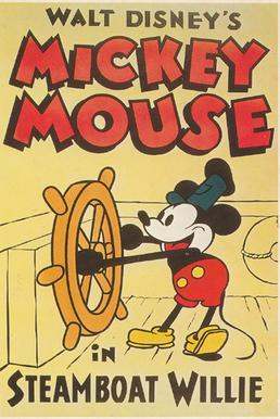 汽船威利号，迪士尼第一部有声动画片，橡皮管动画风格早期的代表，于1928年11月18日上映，这张海报是1973年推出的五十周年重绘版